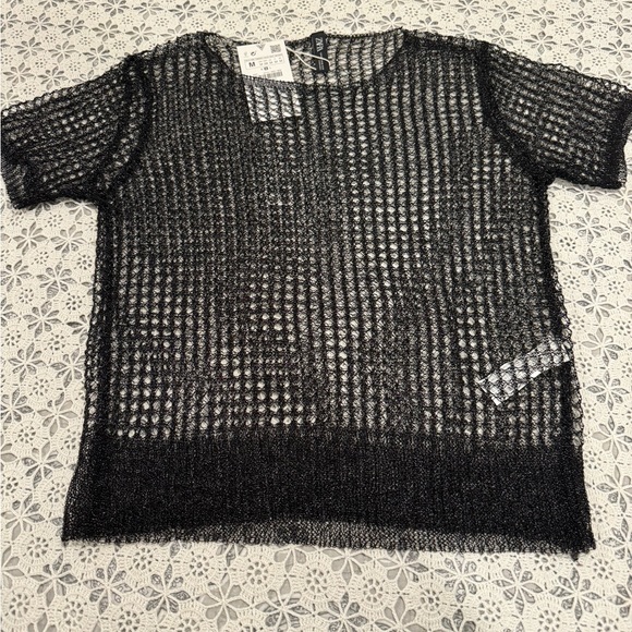 NWT Zara | Tops | Black Mesh Shirt M - Picture 1 of 8